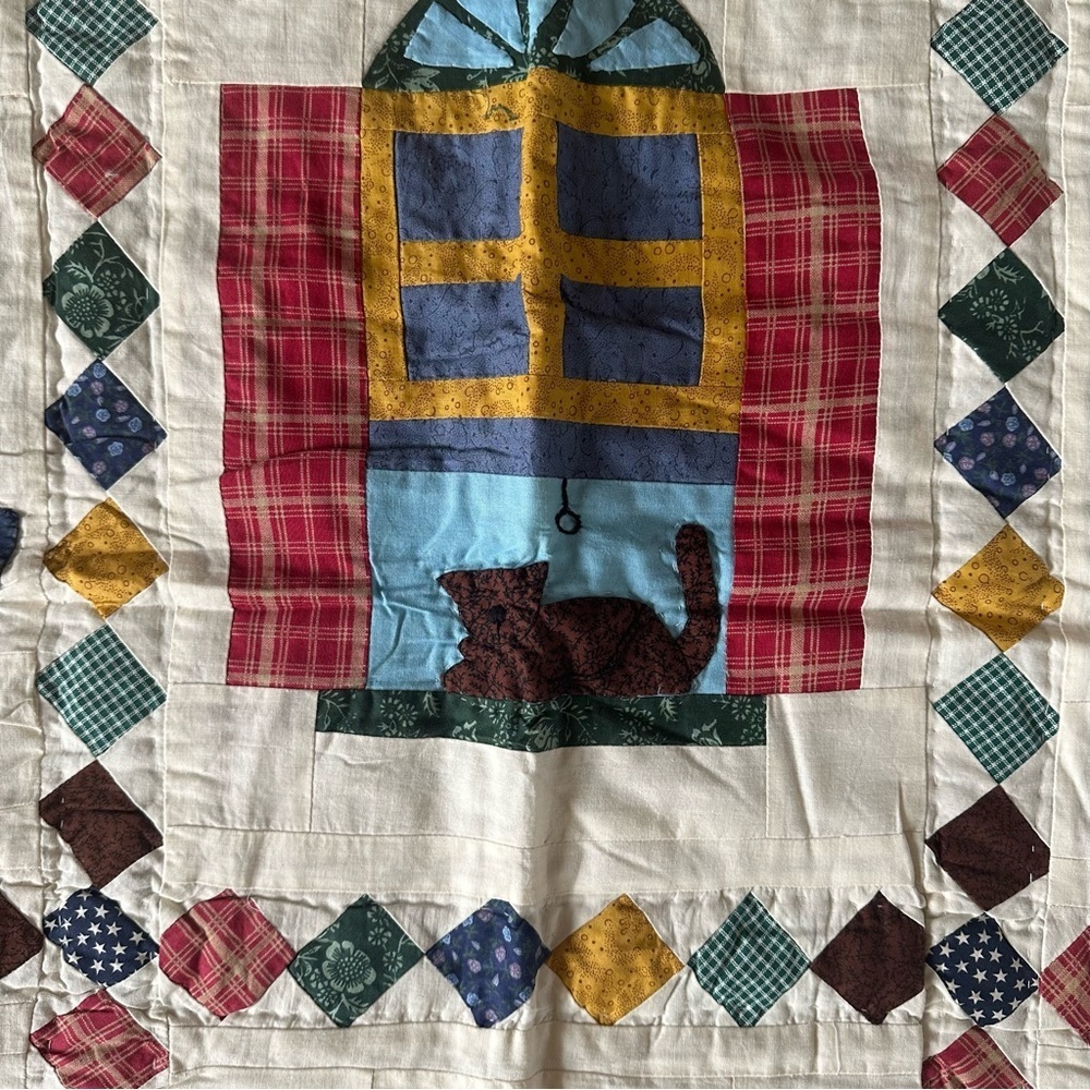 Vintage Cotton Small Patchwork Quilt Village Home Cozy Vibe - Picture 6 of 11